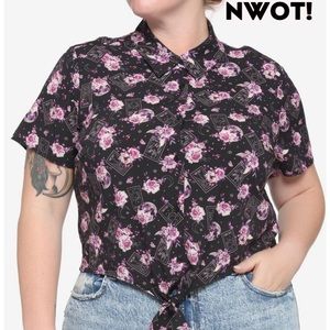 Tarot Night Floral Tie-Front Girls Woven Button-Up Size: Large